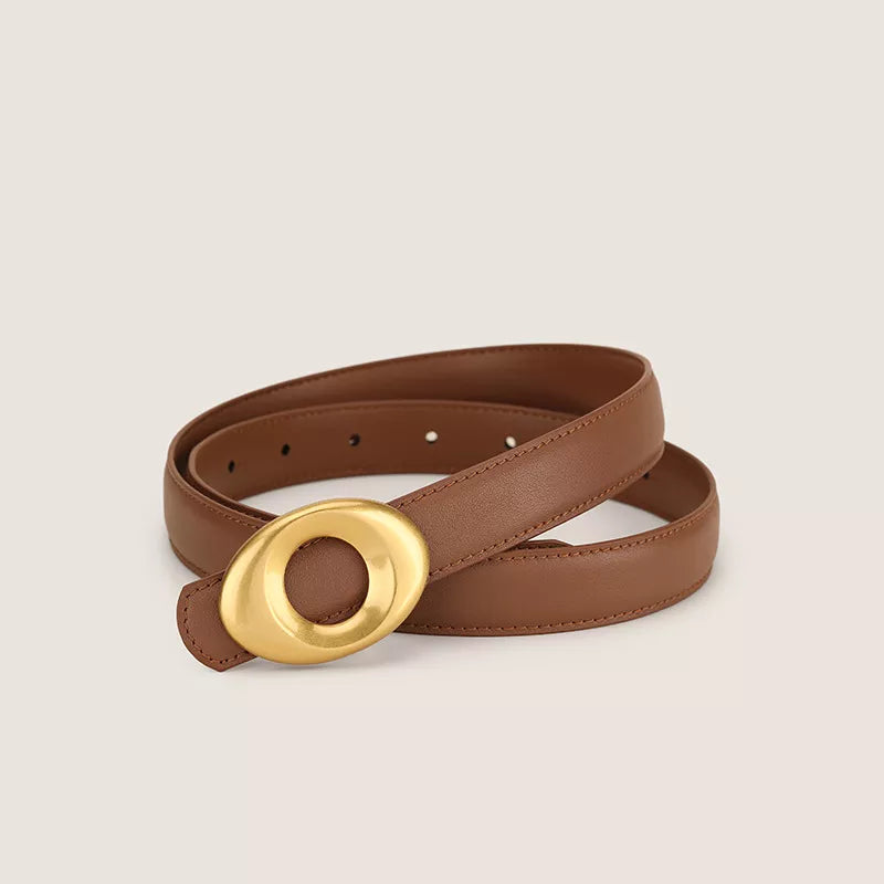 Oval Buckle Leather Belt