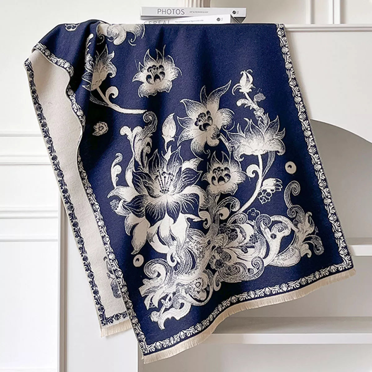 Floral Raw Hem Winter Scarf