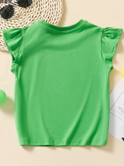 Children's Rabbit Embroidered Cap Sleeve T-Shirt