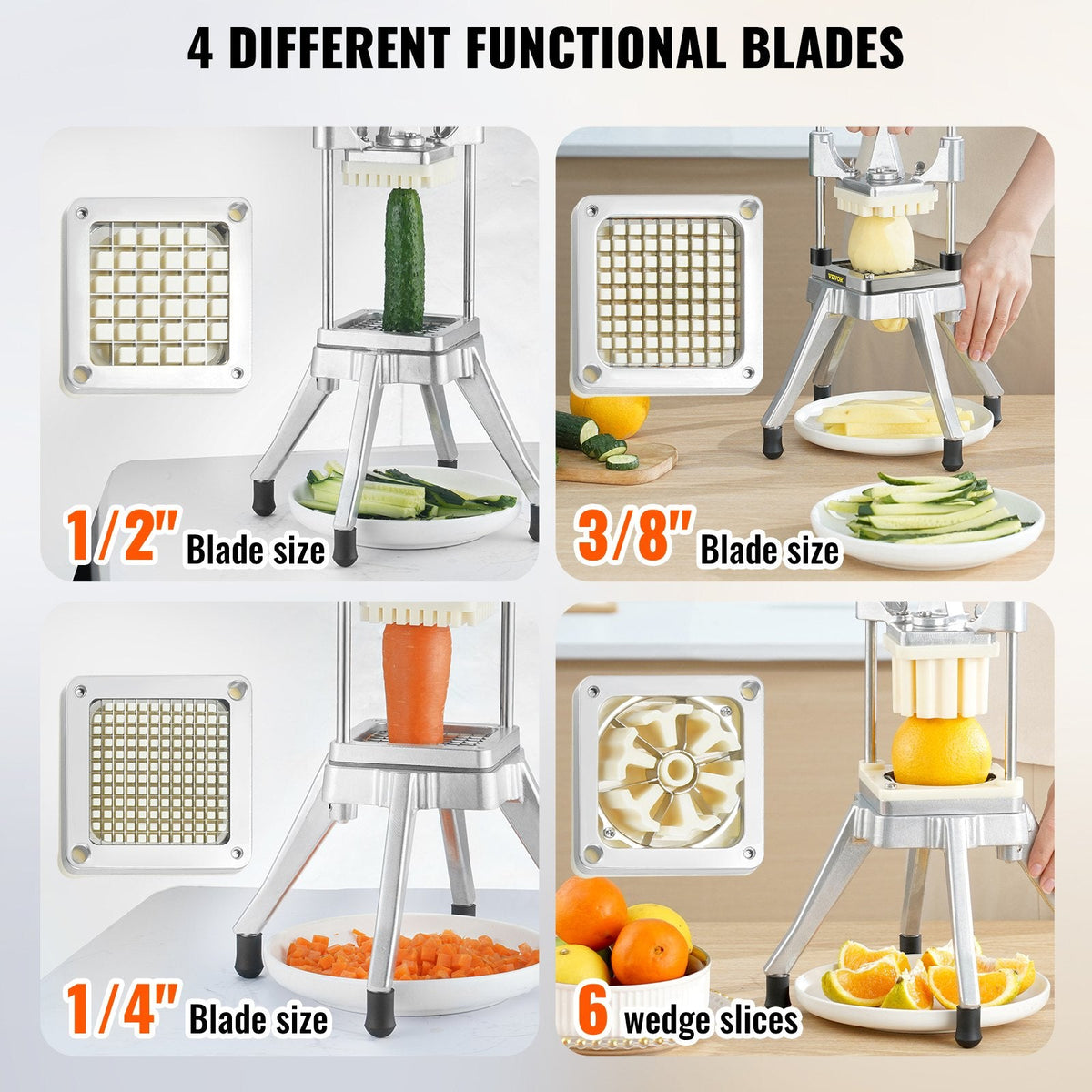 Commercial Vegetable Fruit Chopper, Stainless Steel French Fry Cutter With 4 Blades