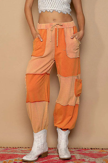 POL Drawstring Pocketed Contrast Jogger Pants