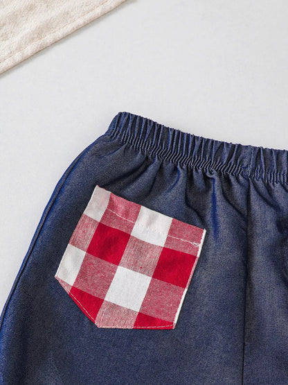 Children's Gingham Bowknot Ruffle Trim Top and Shorts Set