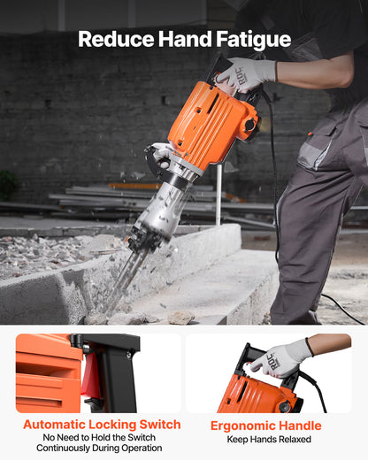 VEVOR Demolition Jack Hammer Concrete Breaker 2200W Electric Hammer 6 Chisel Bits