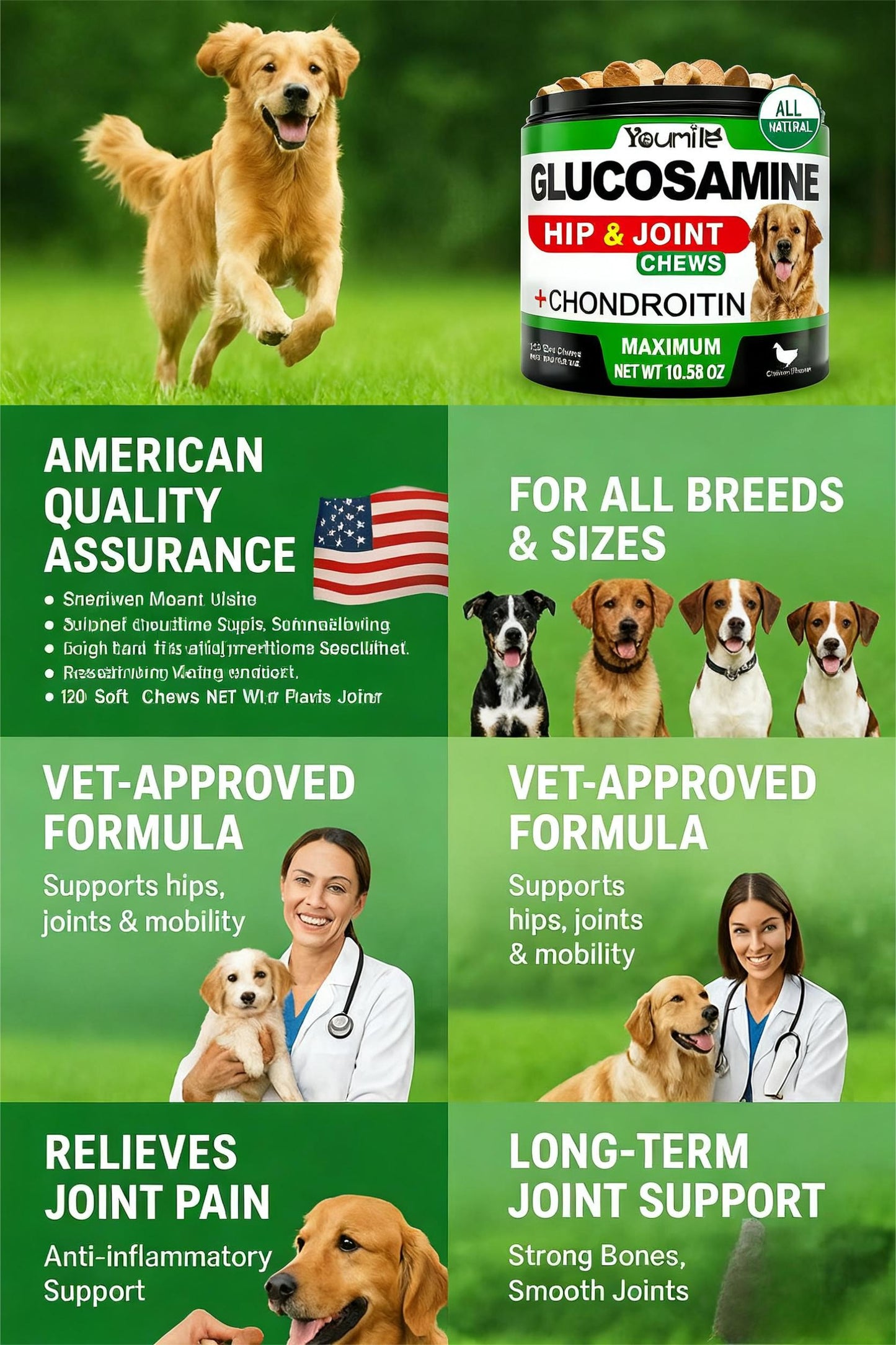 Youmile Hip & Joint Health Supplement For Dogs 120 Chews, Glucosamine Chondroitin MSM Dog Chews With Hyaluronic Acid, Liver Flavored Bone & Joint Support Supplement, For All Breeds