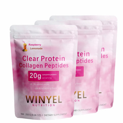 WINYEL Nutrition Clear Protein Collagen Peptides, Raspberry Lemonade, 20g Protein, Zero Sugar, Grass-Fed Whey, 250g