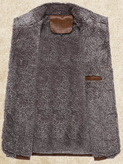 Men's Plus Size Button Up Fleece Lined Coat