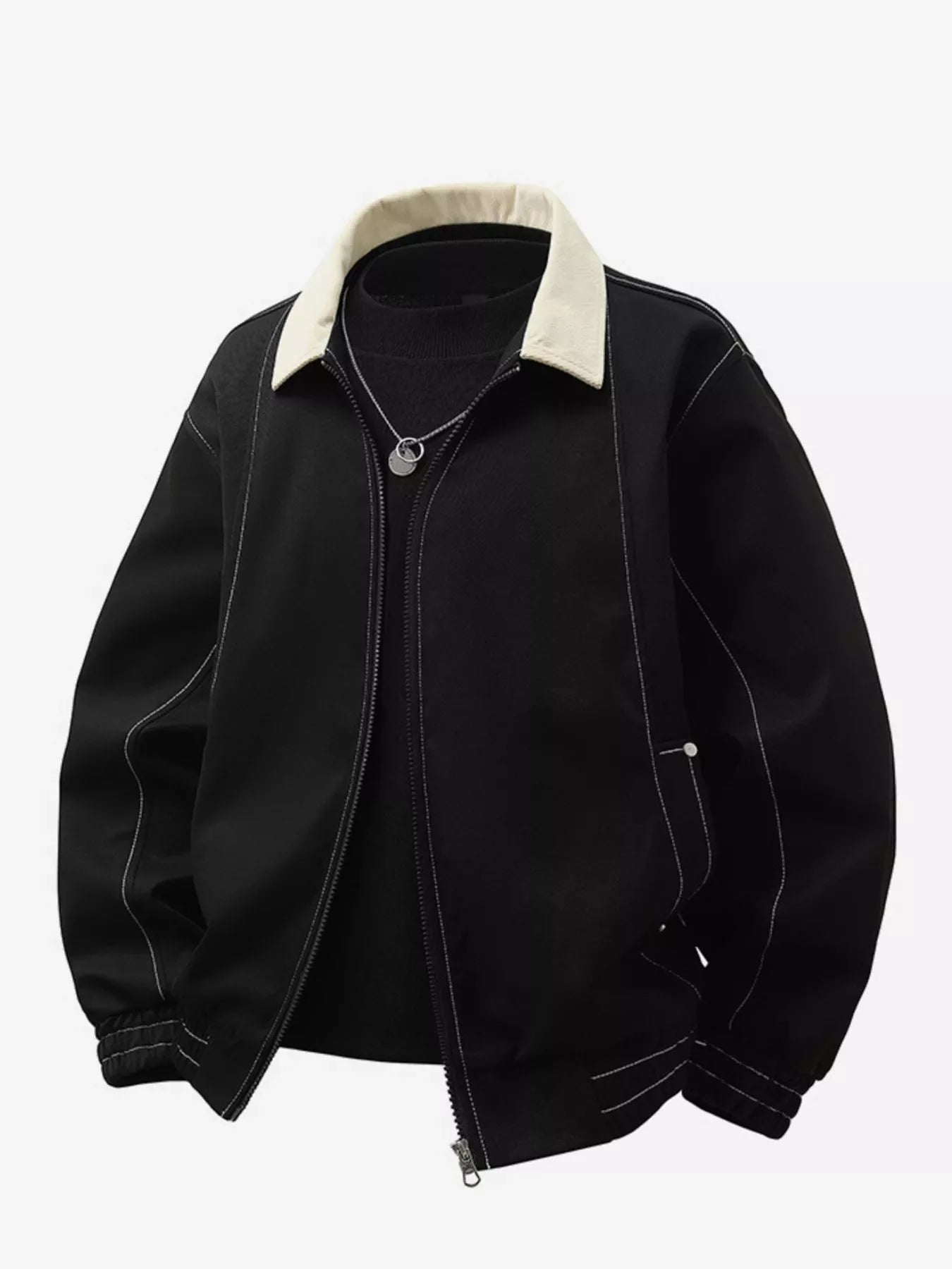 Men's Plus Size Collared Neck Zip-Up Jacket