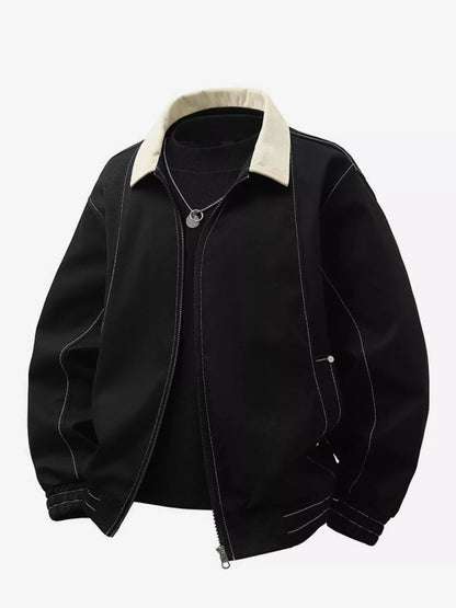 Men's Plus Size Collared Neck Zip-Up Jacket