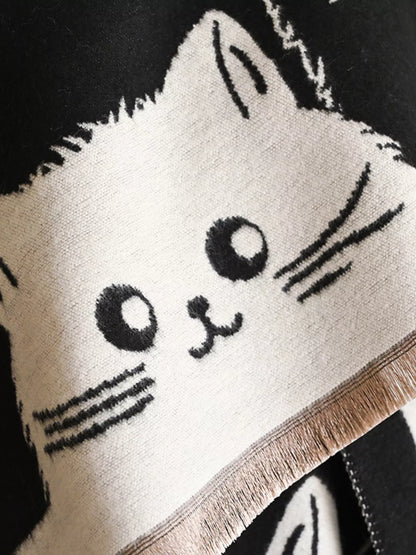 Cute Cat Pattern Knitted Scarf
