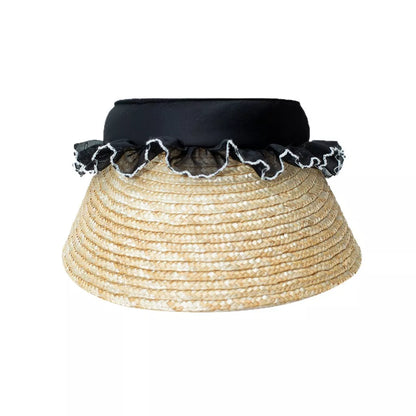 Lace Trim Straw Visor Sun Hat