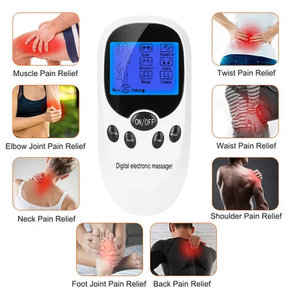 Electric Muscle Stimulator Dual Channels Pulse Massager Pain Relief Therapy Tens Device With Electrode Pads Wires
