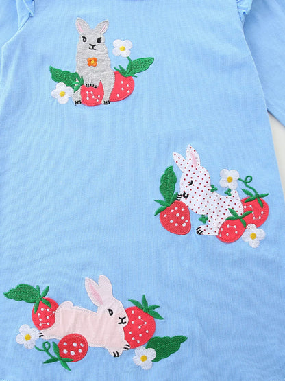 Children's Cute Rabbit & Strawberry Long Sleeve Dress