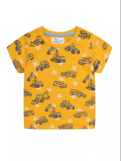 Children's Construction Vehicle Print Crew Neck Short Sleeve T-Shirt