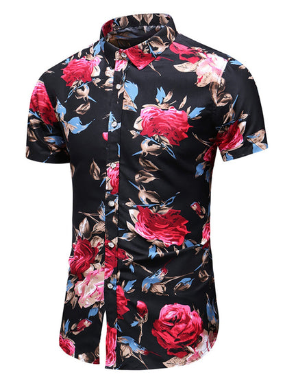 Men's Plus Size Floral Print Short Sleeve Casual Shirt