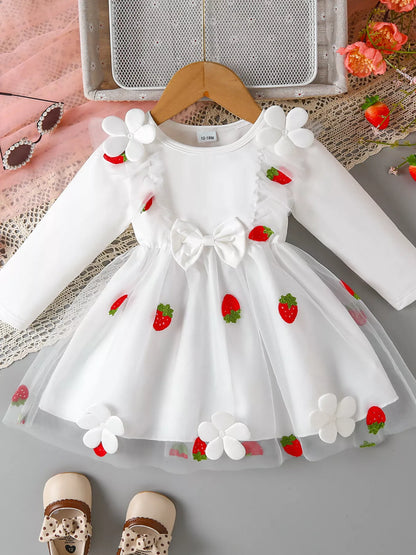 Children's Bow Decor Ruffle Trim Dress