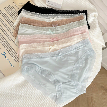 Women's Antibacterial Seamless Mid-Rise Sexy Lace-trimmed Thong Pants