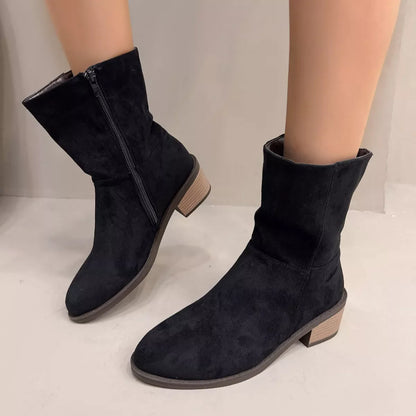 Round Toe Block Heels Ankle Boots