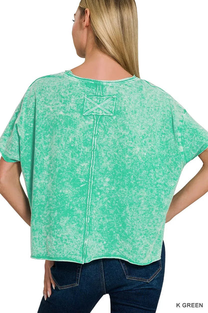 Zenana Halo Washed Cotton Short Sleeve Top