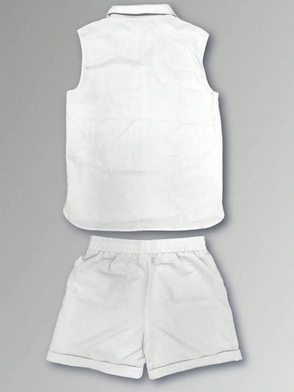 Men's Plus Size Casual Button Up Vest & Shorts Set