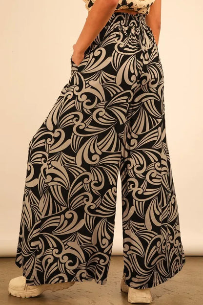 VERY J Full Size Printed Wide Leg Pants Plus Size