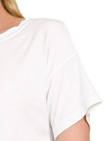 Zenana Ribbed Round-Neck Crop T-Shirt