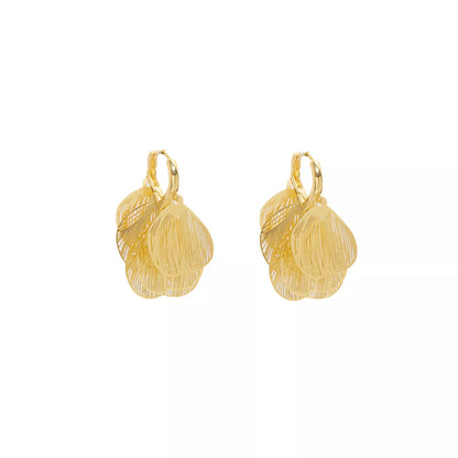 18K Gold-Plated Textured Leaf Drop Earrings