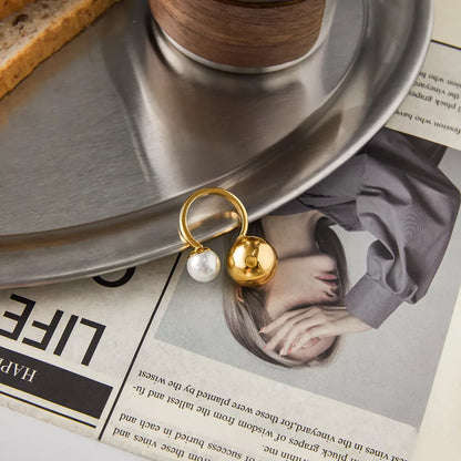 18K Gold-Plated Orb & Pearl Open Ring