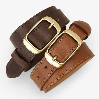Cowhide Leather Belt with Golden Buckle