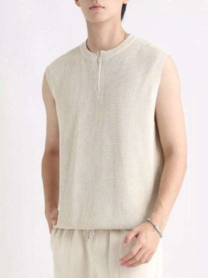 Men's Plus Size Knitted Zip-Up Tank