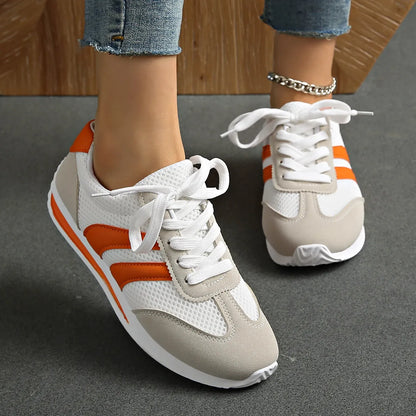 Striped Contrast Mesh Lace Up Sneakers