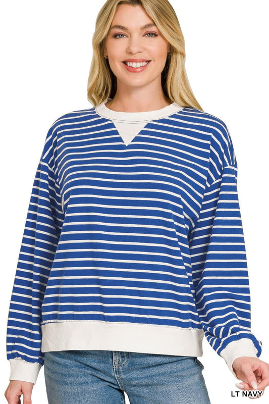 Zenana Striped Rib Banded Sweatshirt