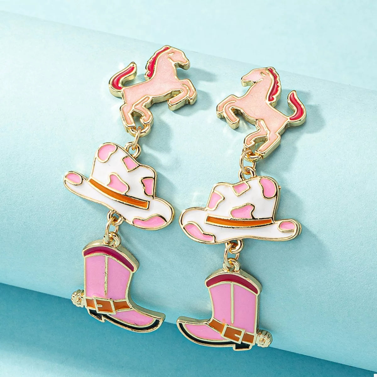 Cowboy Hat Boot Dangle Earrings