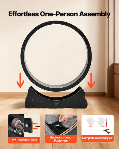 Cat Exercise Wheel, 48 In Wooden Cat Running Wheel For Indoor Cats Up To 28 Lbs, Cats Treadmill With Carpeted Runway & Locking Mechanism, Quiet Kitten Sport Toys For Pets Fitness & Health, Black