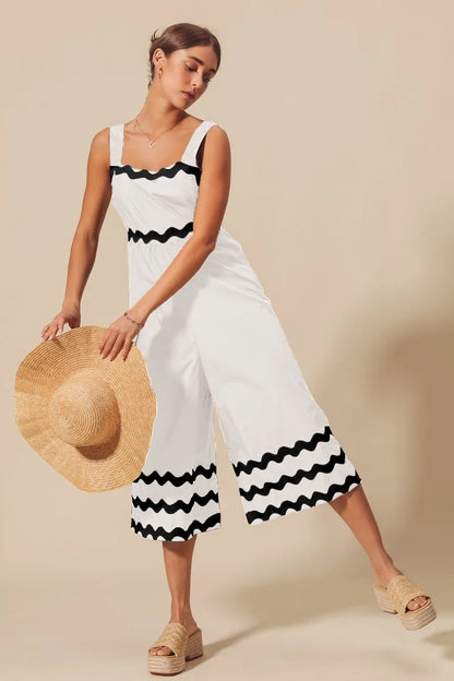 SO ME Scallop Ric Rac Trimmed Wide Leg Jumpsuit