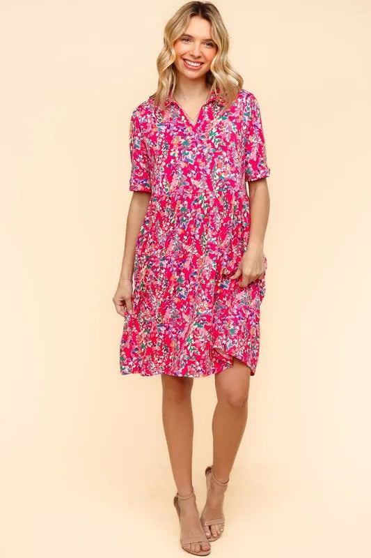 Haptics Johnny Collar Babydoll Dress with Side Pockets