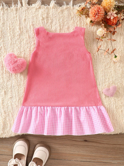 Children's Plaid Hem Corduroy Sleeveless Dress