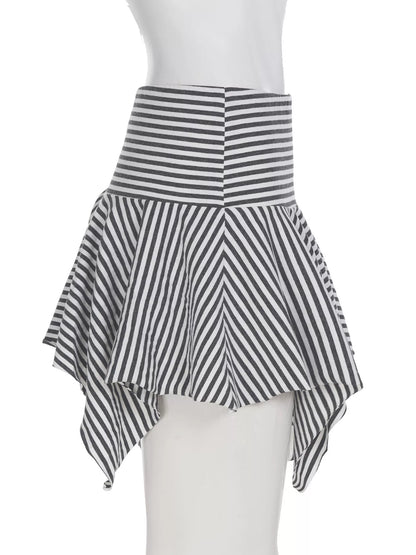 Striped Asymmetrical Hem Mini Skirt