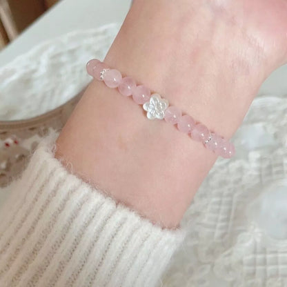 925 Sterling Silver Crystal Bead Flower Bracelet