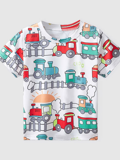 Children's Fun Train Print Short Sleeve T-Shirt