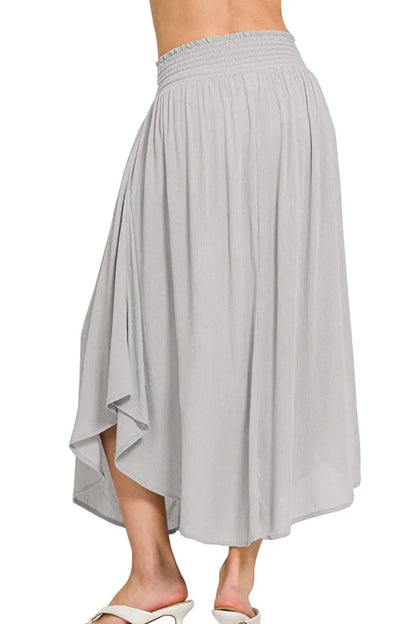 Zenana Woven Crinkle Smocked Waist Maxi Skirt W Pockets