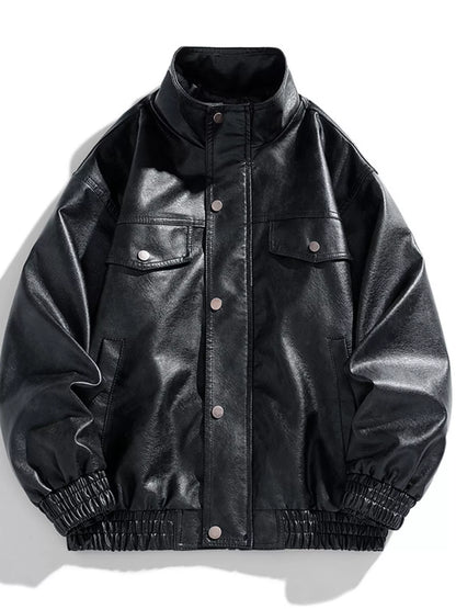Men's Plus Size Leather Bomber Jacket