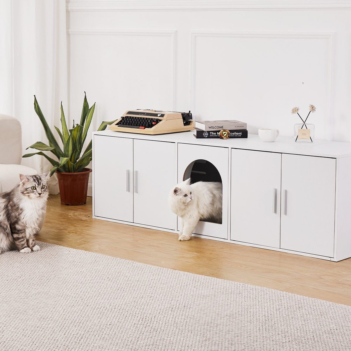 VEVOR Cat Litter Box Enclosure Wooden Litter Box Furniture Hidden  White