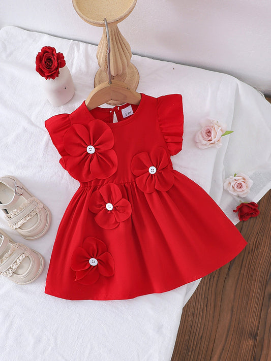 Children's Flower Ruffle Sleeve Dress