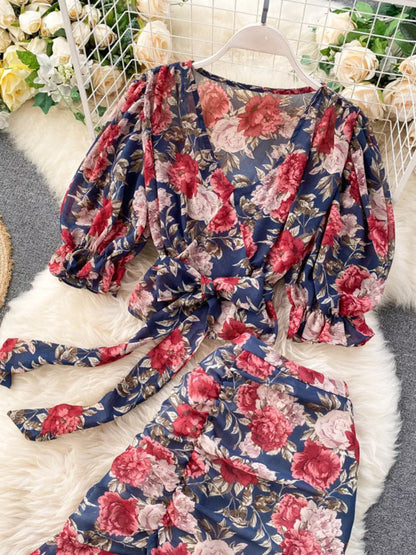 Floral Print Crop Top and Skirt Set