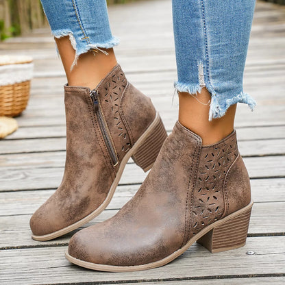 Round Toe Block Heels Boots