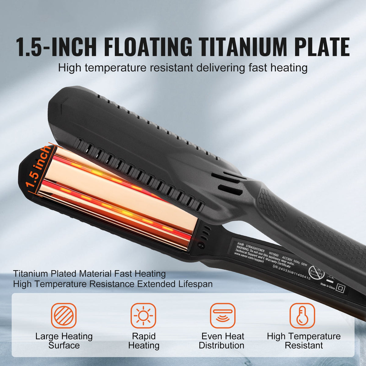 VEVOR Hair Straightener, Titanium Flat Iron, Dual Infrared Hair Straightener Flat Iron With LCD Display And 19 Temp Levels, Dual Voltage 110V 240V For Salon Home Travel Use