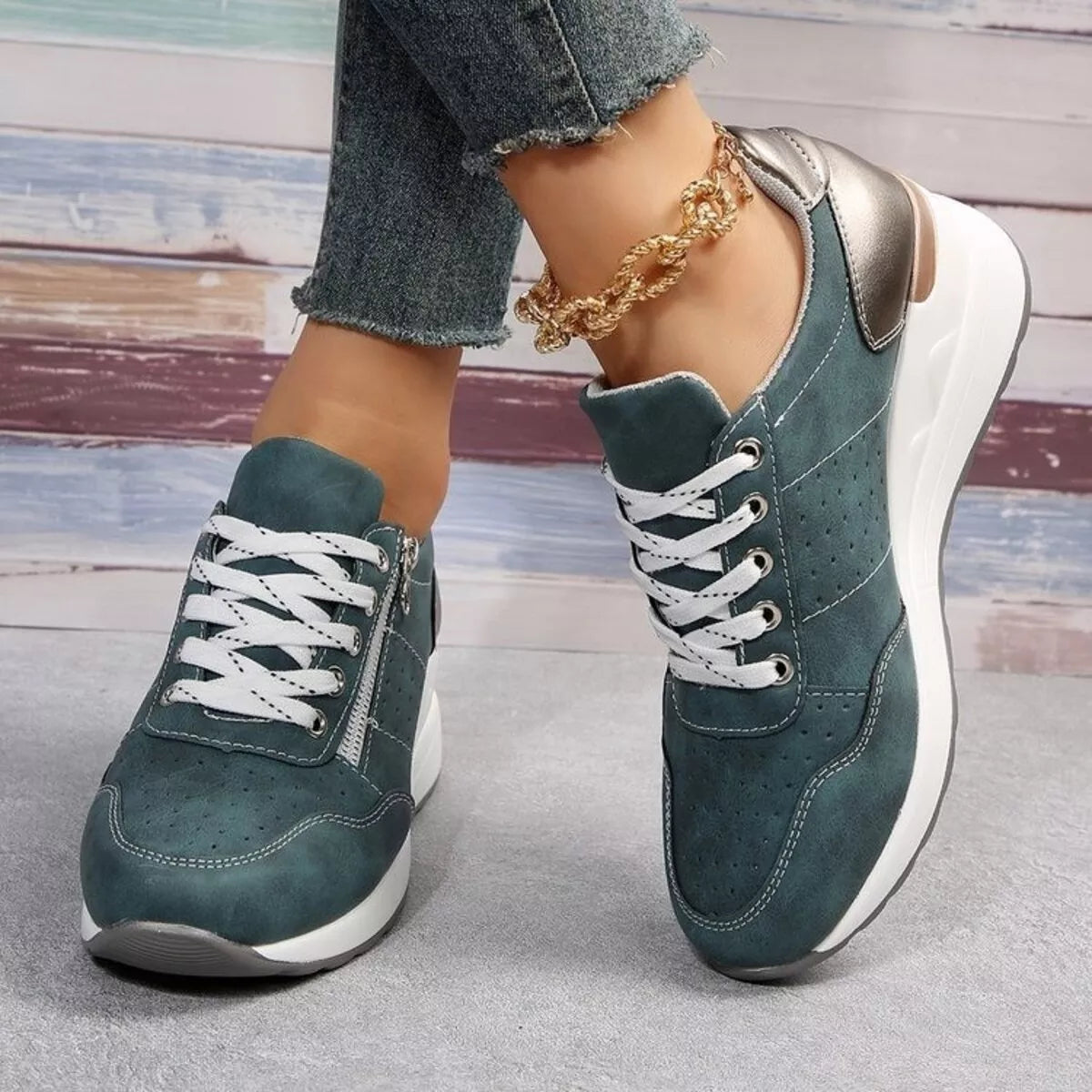 Lace Up Wedge Sneakers
