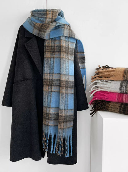 Fuzzy Plaid Fringe Scarf