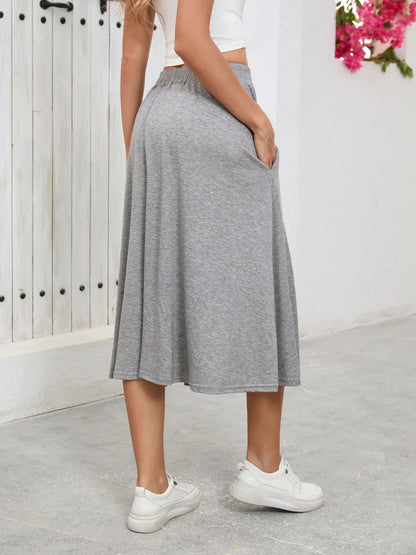 Elastic Waist Skirt With Pockets