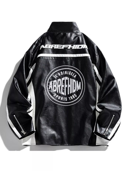Men's Plus Size Zip Up Long Sleeve Leather Jacket